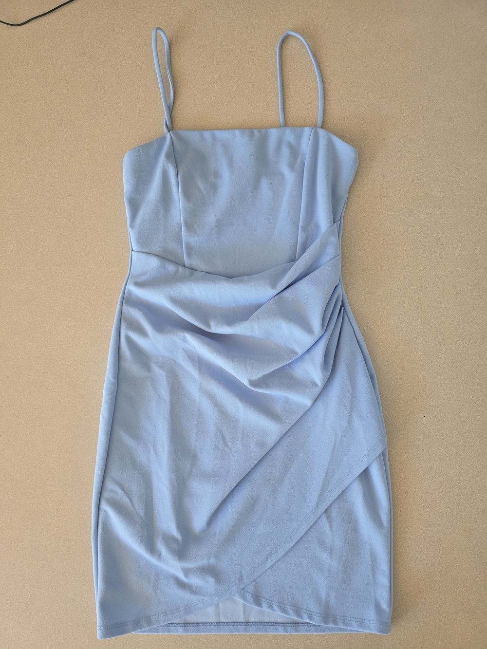 Windsor Pale Blue Spaghetti-Strap Draped Mini Dress